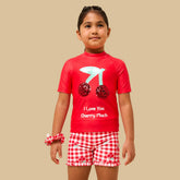 Cherry sequin embellished top and shorts set with scrunchie