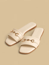 Metal accent slip-on flat sandals