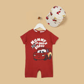 Lightning McQueen print cotton romper with cap