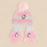 Hello kitty embroidered beanie and gloves set