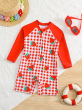 Shein red gingham strawberry print one- piece swimsuit