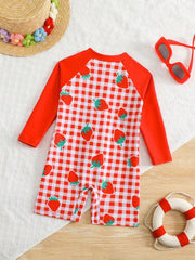 Shein red gingham strawberry print one- piece swimsuit