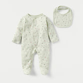 Juniors all- over floral print sleepsuit with long sleeves and bib