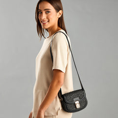 Max Black Women Crossbody Bag with Gold Lock Closure – Stylish and Versatile
