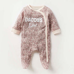 Floral Print Slogan Detail Closed Feet Sleepsuit