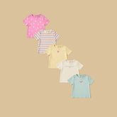 Pack of 5 Assorted Printed Cotton T-Shirts for Girls