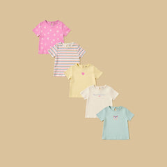 Pack of 5 Assorted Printed Cotton T-Shirts for Girls