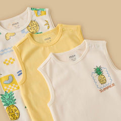 Pack of 3 – Printed Sleeveless Bodysuits for Boys