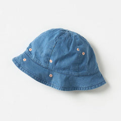 Embroidered Cotton Denim Romper with Cap