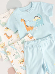 Dinosaur Print Cotton Pajama Set - Pack Of 4