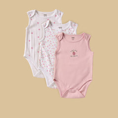Pack of 3 - Strawberry Print Sleeveless Bodysuit