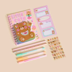 Bear Print Kids Stationery Set – Notebook, Pens & Stickers