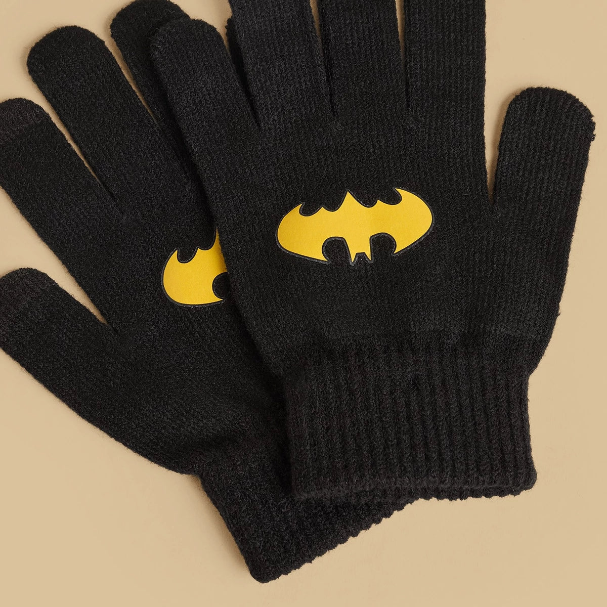 Batman applique beanie cap with gloves set