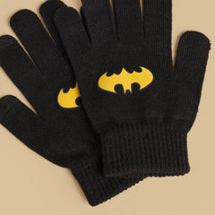 Batman applique beanie cap with gloves set