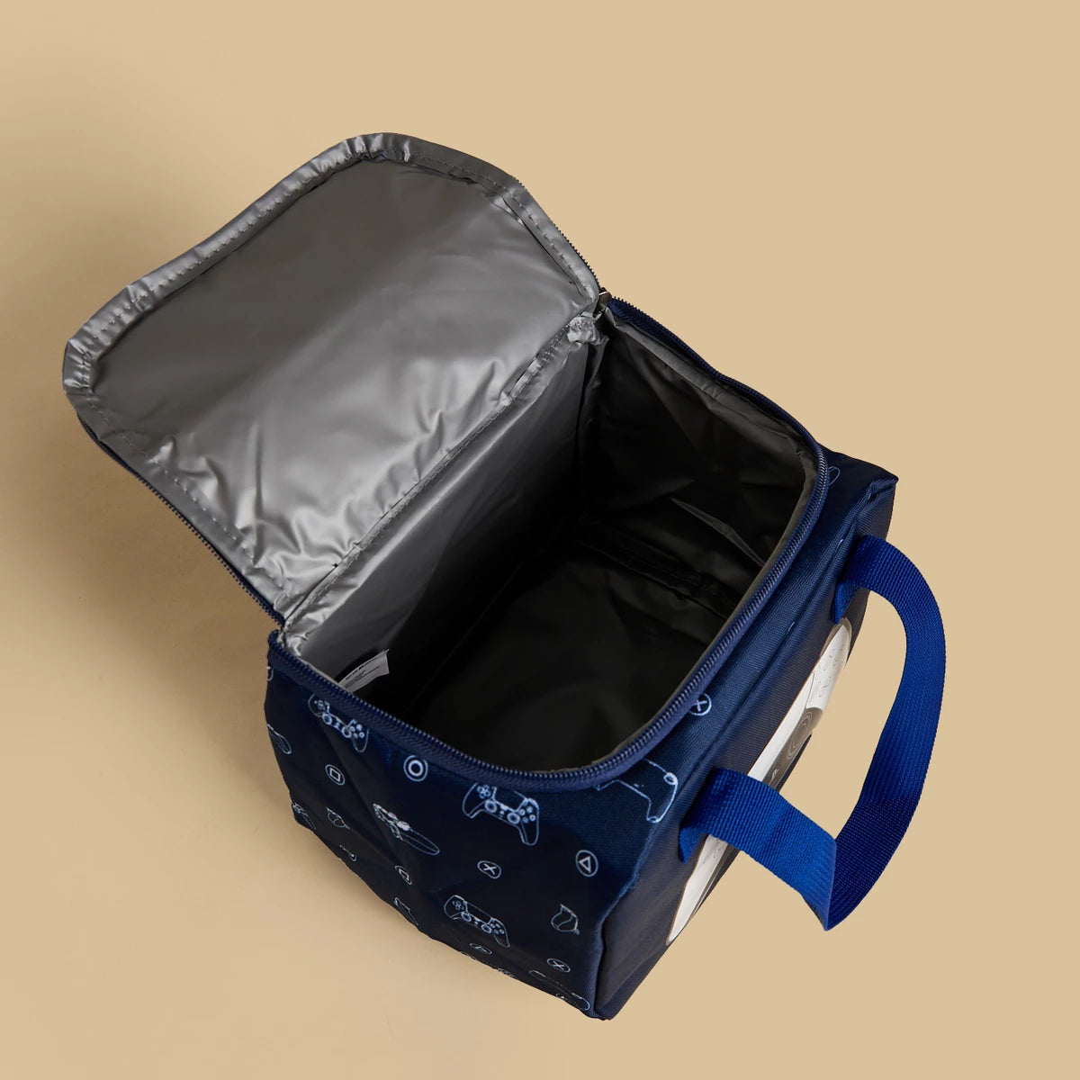 Gamer print lunch bag with zip closure