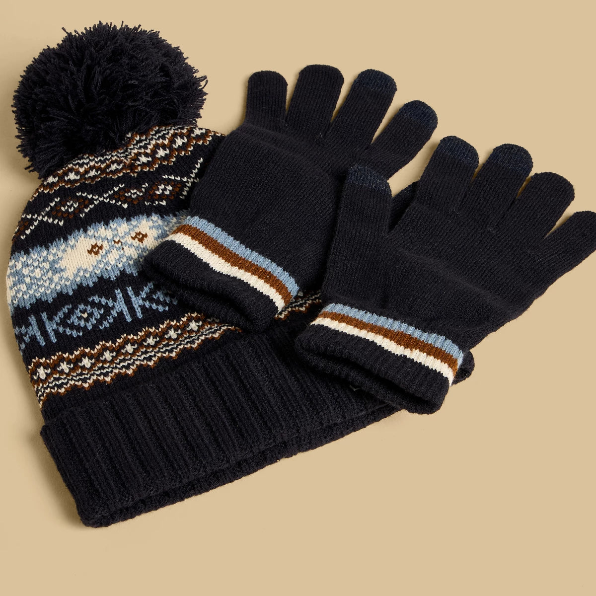 Textured beanie cap and gloves set