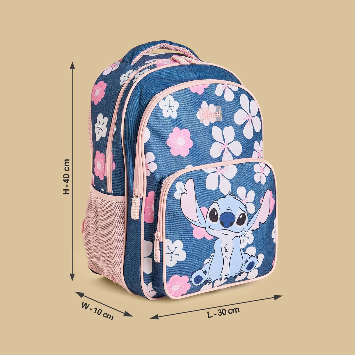 Stitch print backpack with adjustable straps