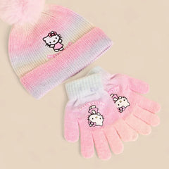 Hello kitty embroidered beanie and gloves set