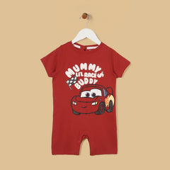 Lightning McQueen print cotton romper with cap