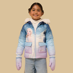 Frozen print hooded jacket with gloves