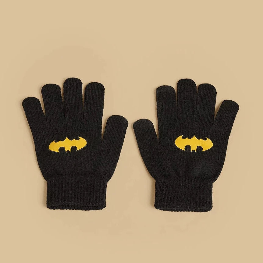 Batman applique beanie cap with gloves set