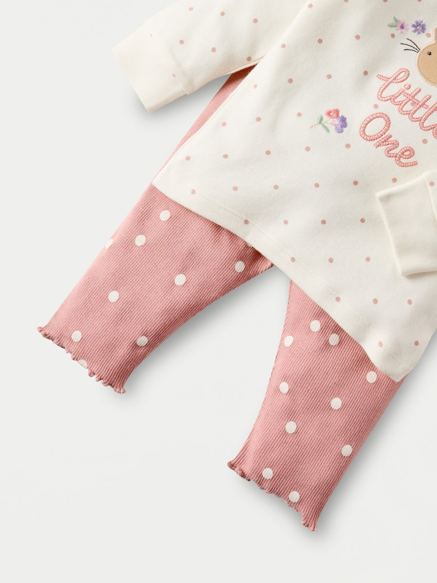 Bunny applique Tshirt and pajama set.