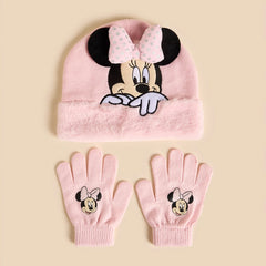 Minnie mouse applique beanie cap with gloves