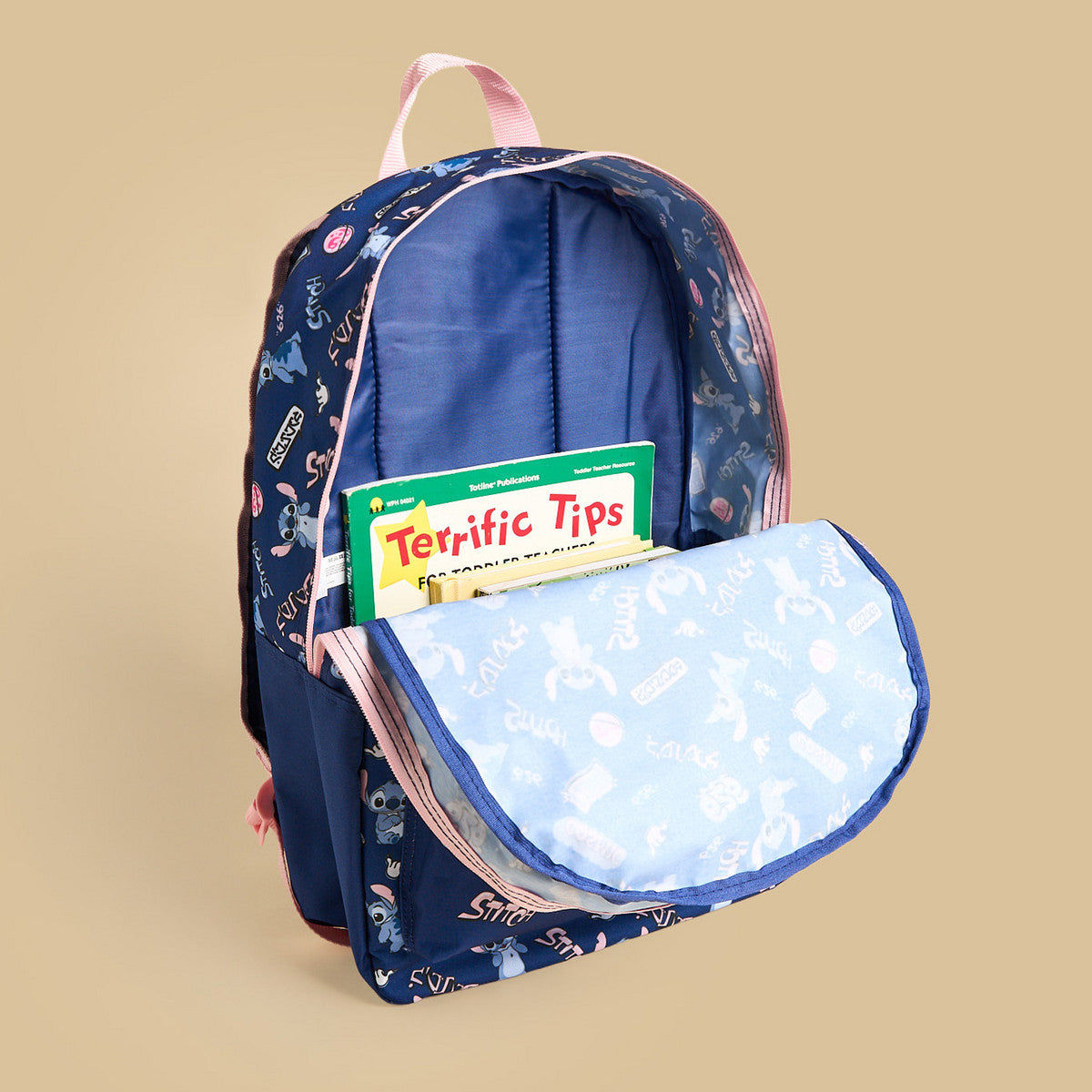 Stitch print backpack with adjustable straps