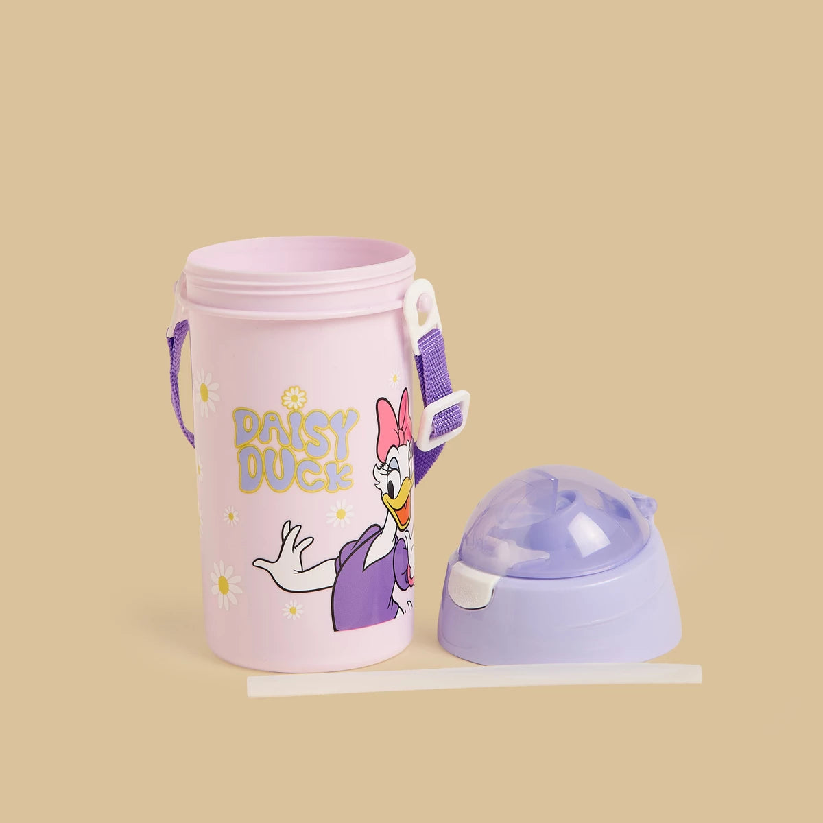 Daisy duck print water bottle with shoulder strap