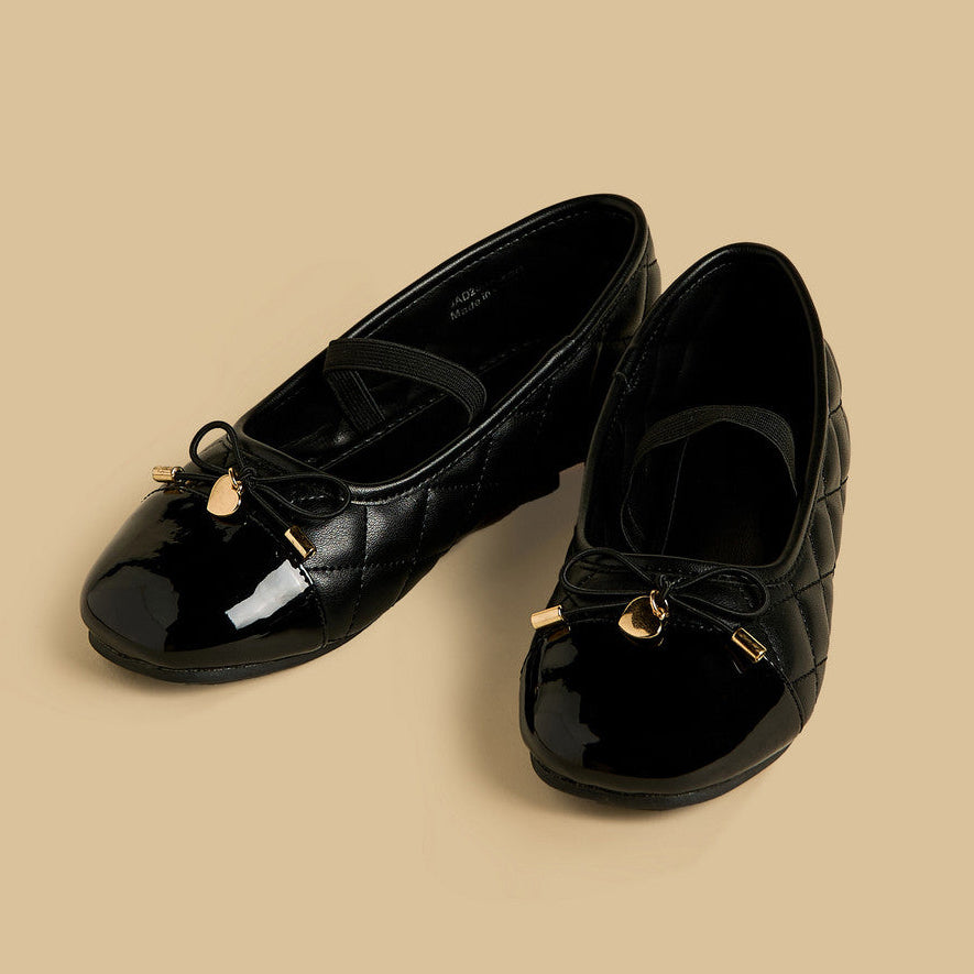 Quilted bow accent ballerina shoes with Elasticated strap