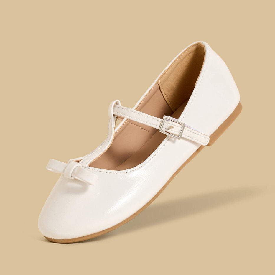 Bow accent ballerina shoes with hook and loop closure