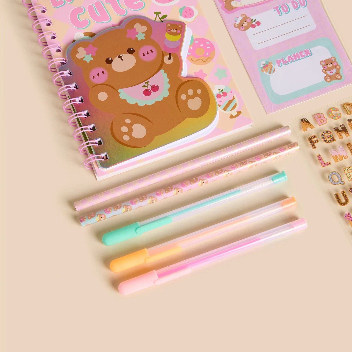 Bear Print Kids Stationery Set – Notebook, Pens & Stickers