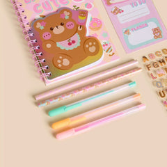 Bear Print Kids Stationery Set – Notebook, Pens & Stickers