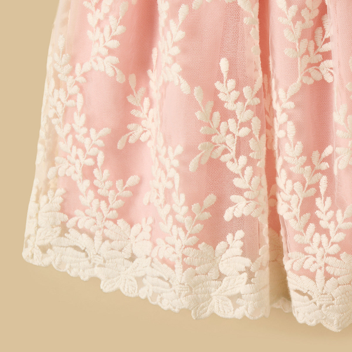 Embroidered mesh overlay dress