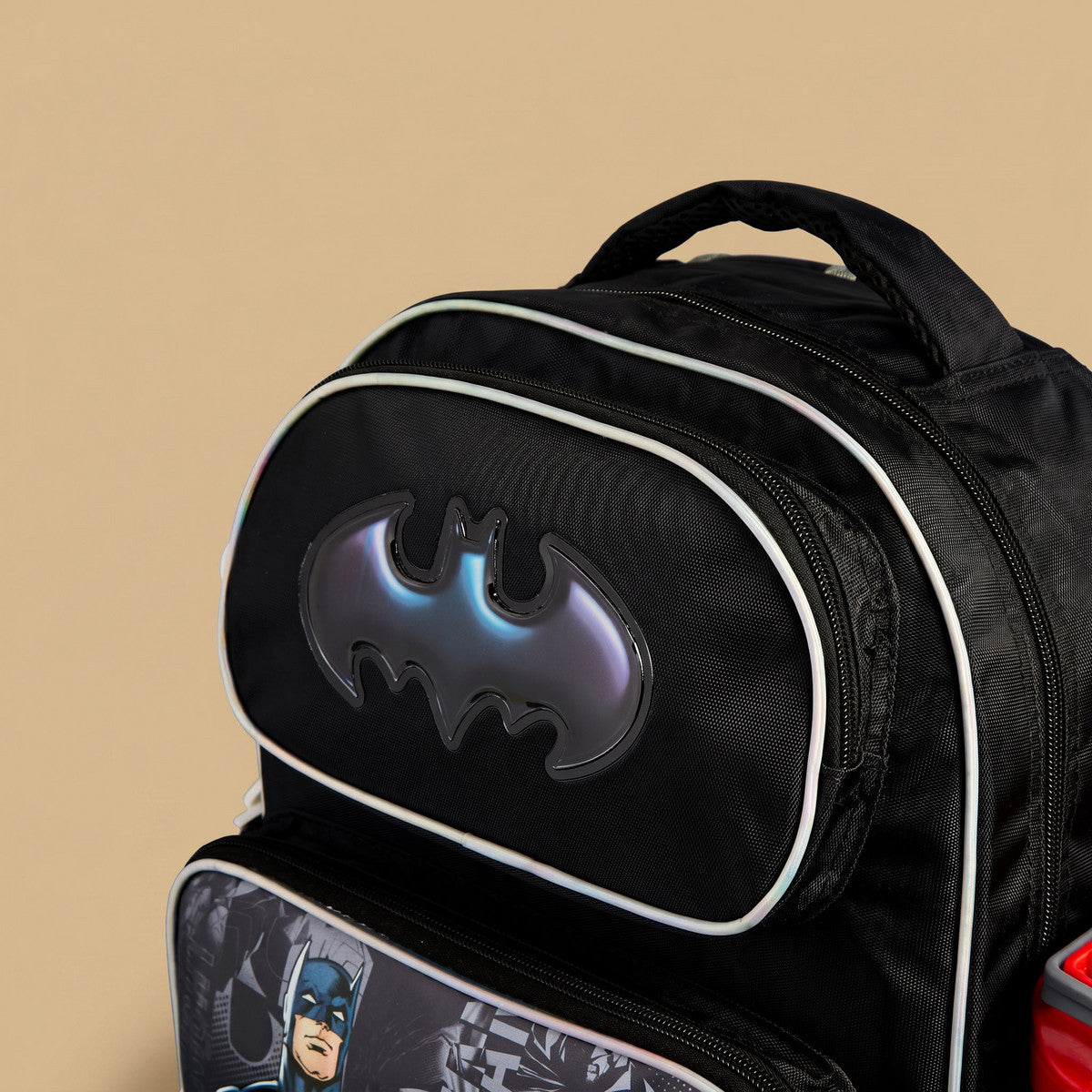 Batman print backpack with adjustable straps and zip closure