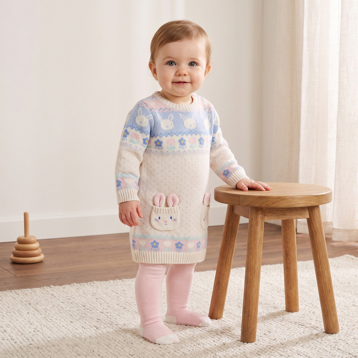 Bunny sweater dress with stockings