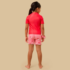 Cherry sequin embellished top and shorts set with scrunchie