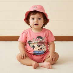 Minnie mouse print t-shirt with shorts and cap
