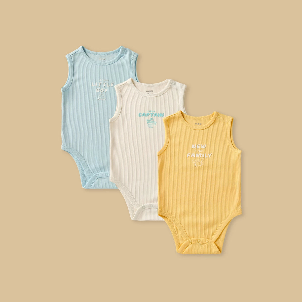 Pack of 3 - Printed Ribbed Sleeveless Cotton Bodysuit