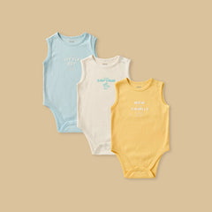 Pack of 3 - Printed Ribbed Sleeveless Cotton Bodysuit
