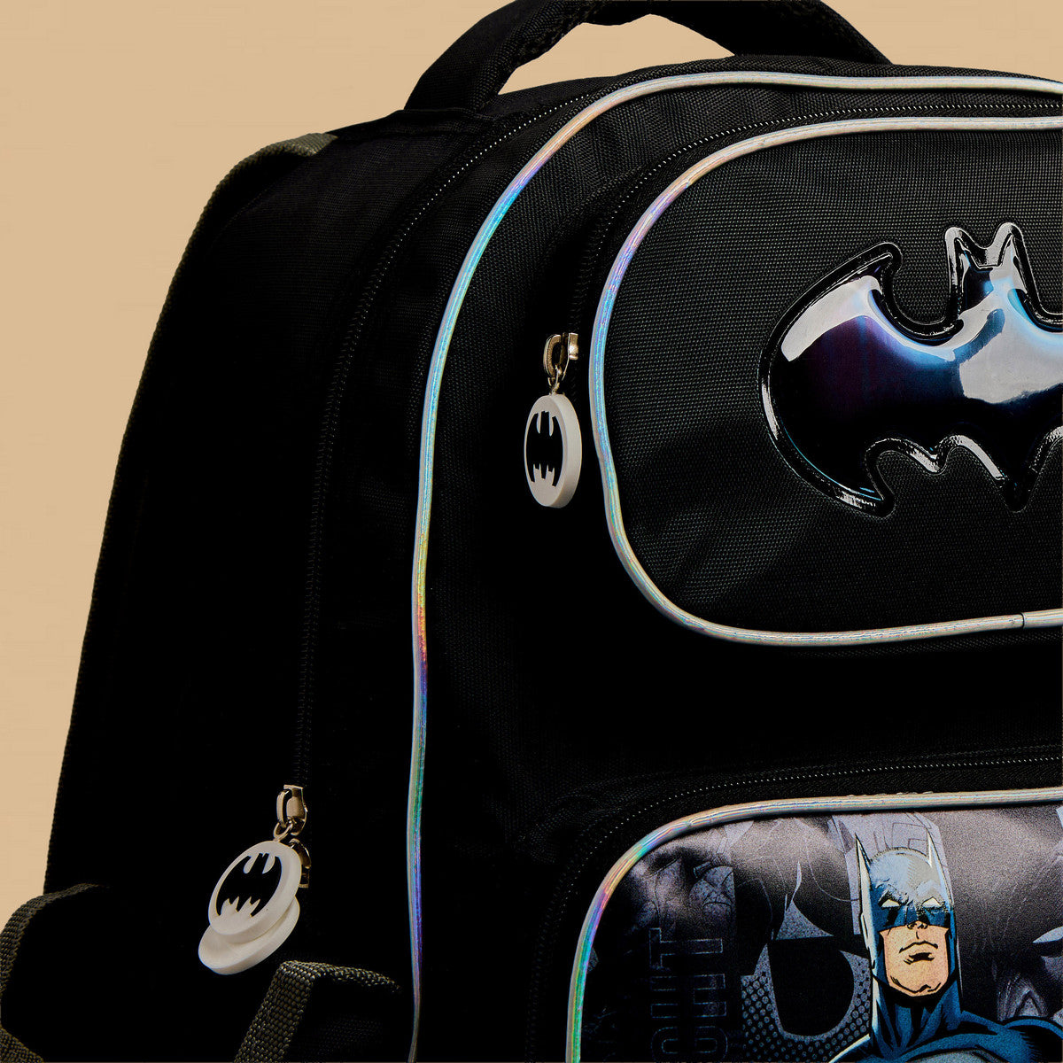 Batman print backpack with adjustable straps and zip closure