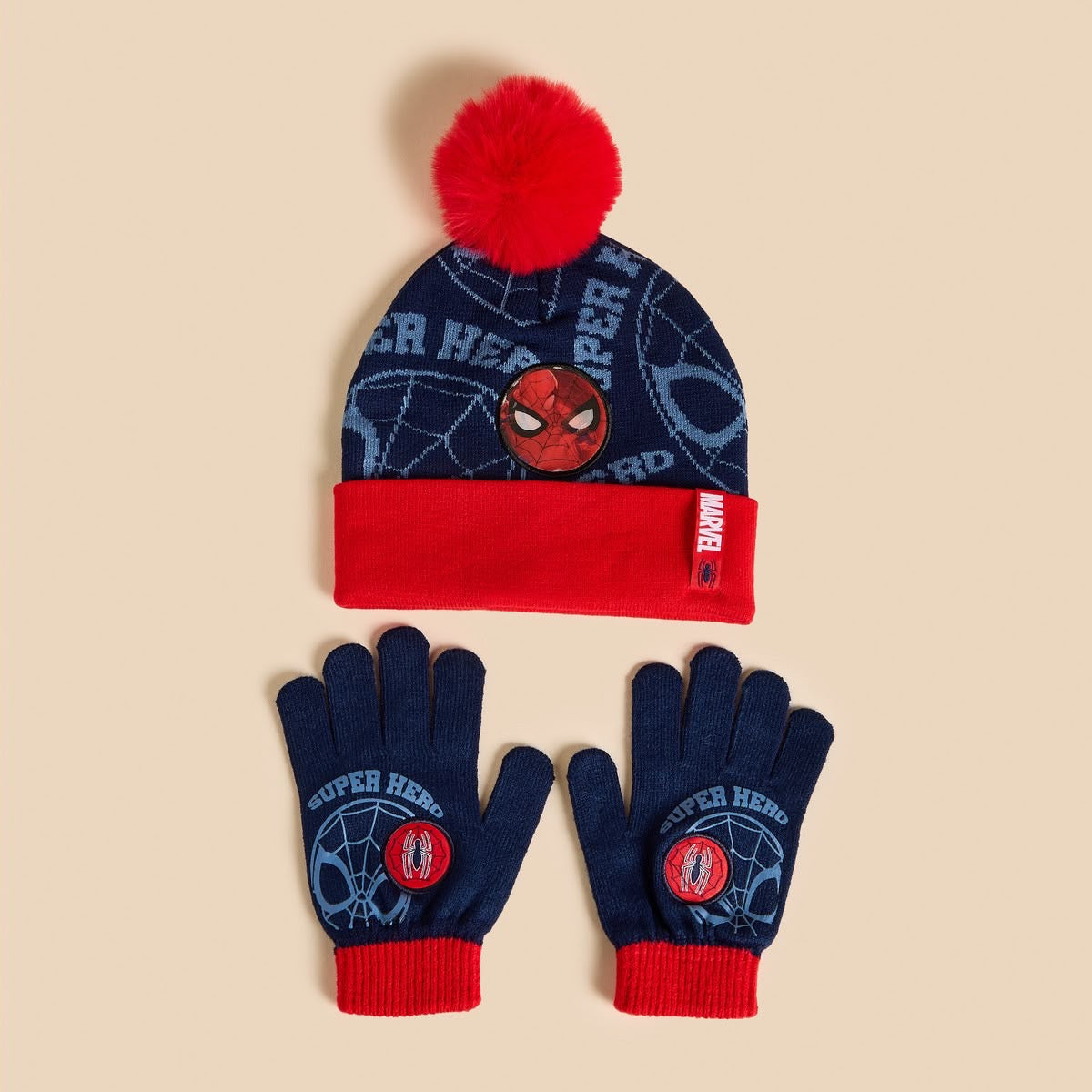 Spider-Man print cap and gloves set