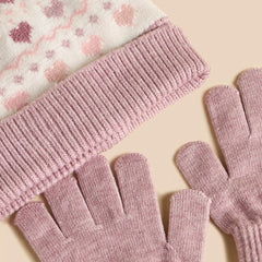 Heart print beanie cap with gloves