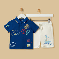 Ahoy embroidered pique polo t-shirt and shorts set