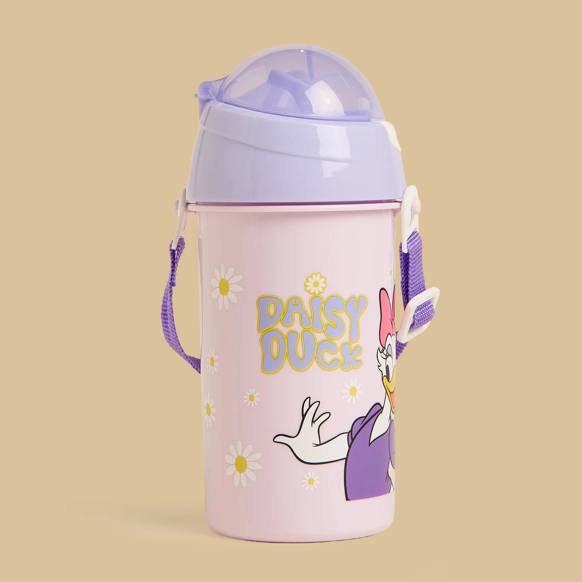 Daisy duck print water bottle with shoulder strap