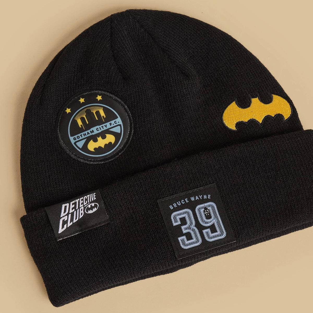 Batman applique beanie cap with gloves set