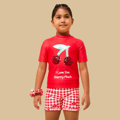 Cherry sequin embellished top and shorts set with scrunchie
