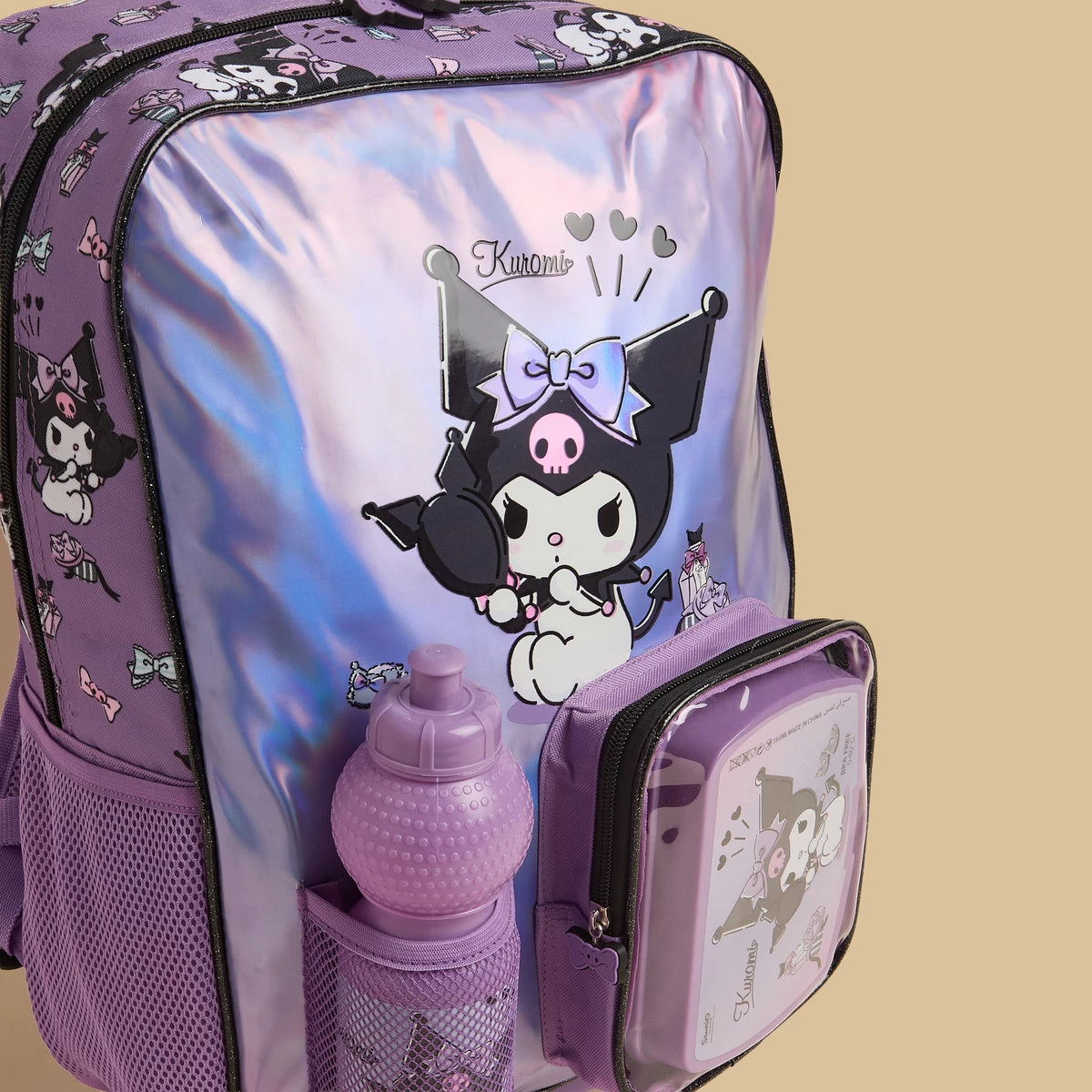 Kuromi print 3 -piece trolley backpack set.