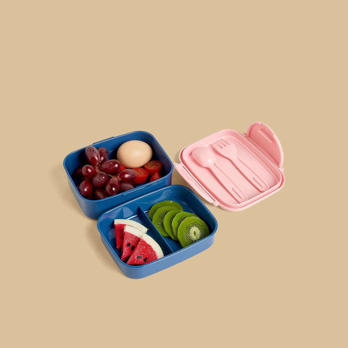 Stitch print sandwich box with cutlery
