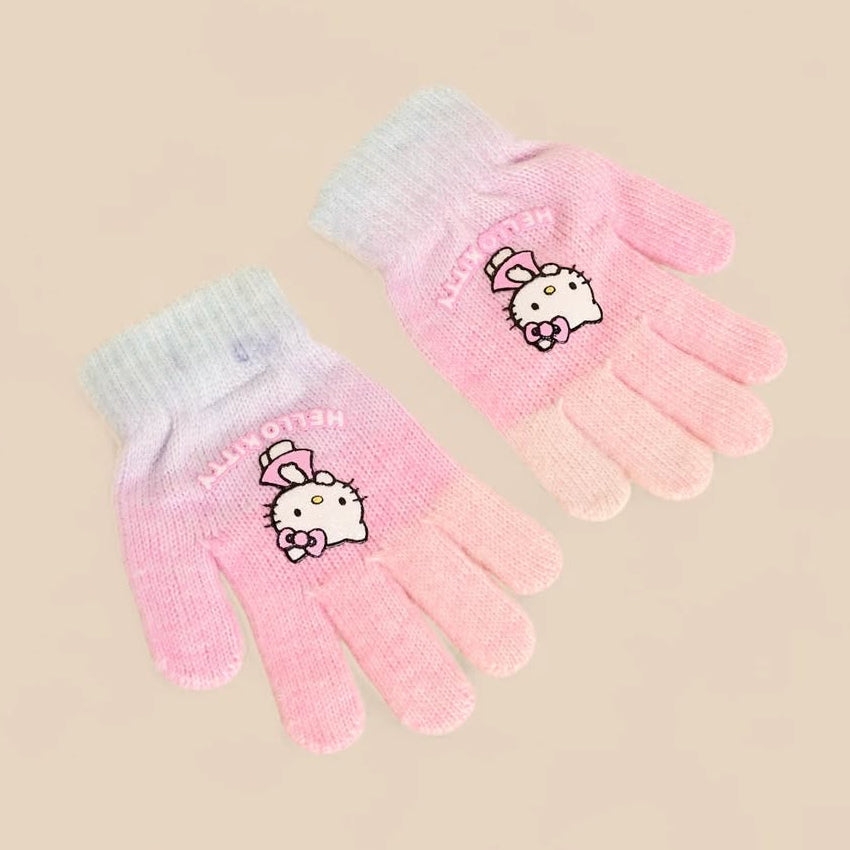 Hello kitty embroidered beanie and gloves set